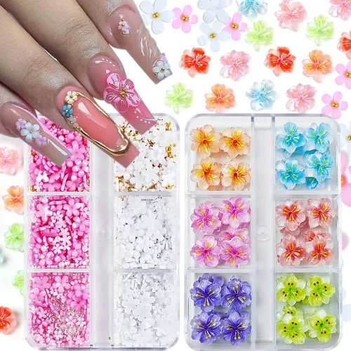 Vista 8 de Abalorios de uñas de arco Aurora coloridos 3D, 2 cajas de 24 piezas cada una, resina acrílica, forma de lazo, diamantes de imitación para arte