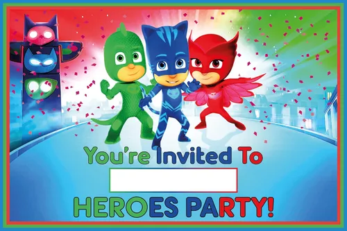 Vista 2 de Juego de 20 máscaras de héroe con temática de feliz cumpleaños, tarjetas de invitación y sobres, ligeros (8.47 oz), invitaciones estilo postal