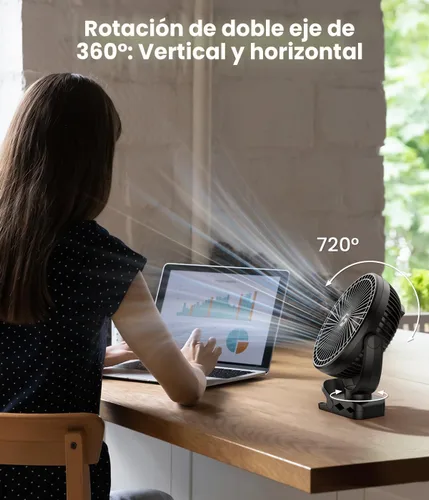 Vista 7 de Korbot Ventilador de clip de 8 pulgadas, batería portátil de 20000 mAh recargable con 3 velocidades y fuerte flujo de aire, ventilador USB