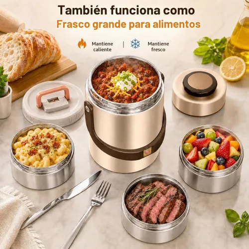 Vista 5 de Termo mejorado de 67 onzas para comida caliente, termo apilable de 3 capas, tarro de sopa con bolsa aislante, ideal para oficina, comidas al aire