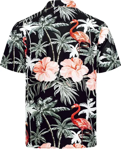 Vista 2 de J.Ver Camisas hawaianas de flamenco para hombre, camisa floral de manga corta, camisa tropical casual con botones, camiseta de playa para vacaciones