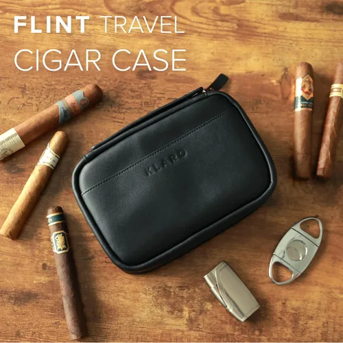 Vista 2 de CASE ELEGANCE Klaro - Funda de viaje para 5 puros, protección rígida, color negro Cuero, 2 bolsillos para accesorios, bolsillo de humidificación