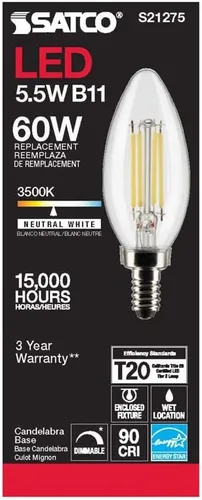 Vista 5 de Satco 6Pk 5.5w B11 LED 3500K Candelabro Base regulable - 60W equiv