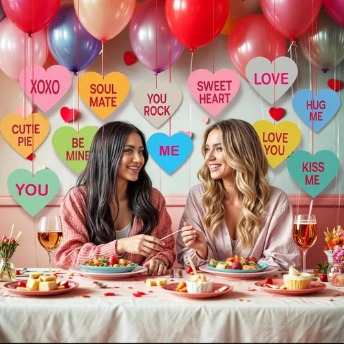 Vista 4 de KatchOn, Decoraciones de corazones de conversación de San Valentín, paquete de 12, sin bricolaje, guirnalda de corazón, decoraciones para el día