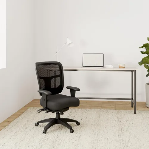 Vista 2 de Asiento de respaldo alto Office Star ProGrid con brazos ajustables y deslizador de asiento multifunción, Metal, Negro