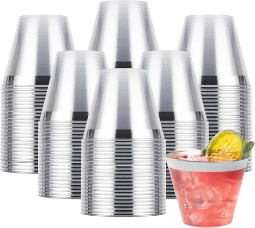 Vista 13 de Goodluck 50 piezas de vasos de plástico de 10 onzas para fiesta, vasos desechables plateados, vasos de cóctel de plástico para boda, Acción de Plata