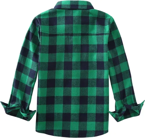 Vista 2 de Yinggeli Camisas a cuadros para niños y niñas, camisas de vestir de franela de manga larga con botones 2T - 8T