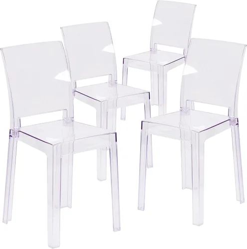 Vista 7 de Flash Furniture Silla Emilie Ghost con respaldo cuadrado en cristal transparente