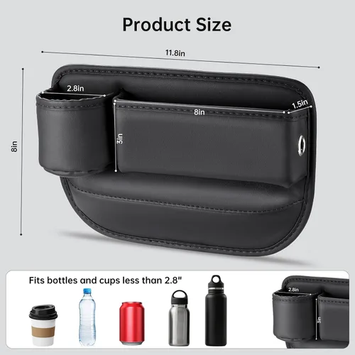 Vista 5 de Umickoo Paquete de 2 Organizadores de Relleno de Asiento de Carro, Organizador de Asiento de Carro de Cuero con Portavasos, Accesorios
