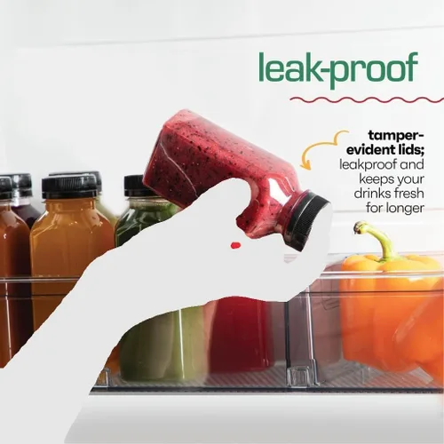 Vista 5 de DECADORN Botellas de plástico de 8 onzas con tapas, 12 unidades - Botellas para hacer jugos - HECHAS EN EE. UU. Botellas mini transparentes