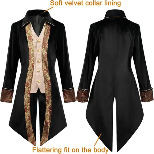 Vista 3 de Abrigo steampunk renacentista, disfraz de Halloween para niños, medieval pirata vampiro, chaqueta victoriana, abrigo para niños