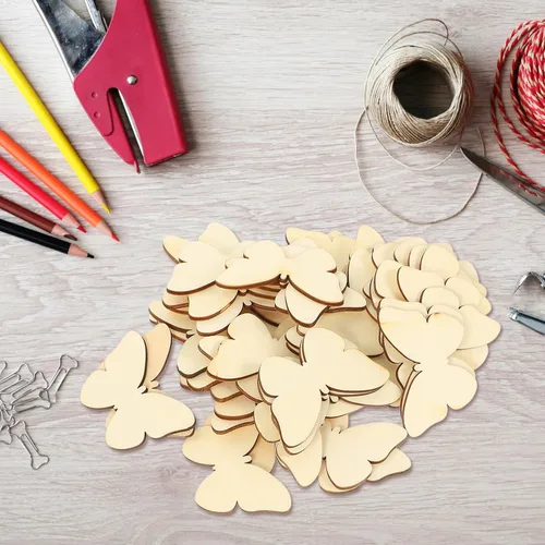 Vista 8 de TINKSKY 50 piezas de madera con forma de mariposa para manualidades, forma natural sin terminar, mariposa de madera, Navidad, boda, libro