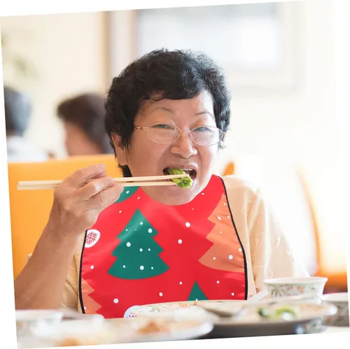 Vista 4 de Healifty 2 baberos de Navidad para adultos mayores protectores de alimentación ajustables diseño festivo árbol de Navidad de Papá Noel para uso a