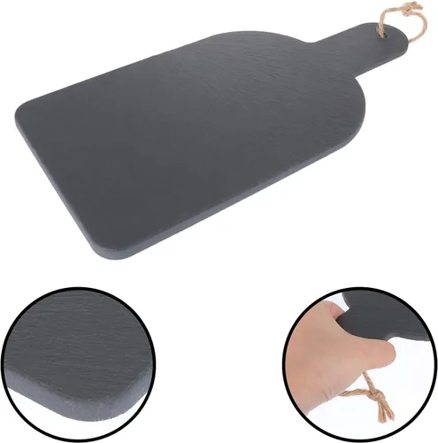 Vista 7 de Luxshiny Tabla de queso de pizarra, platos de piedra para charcutería, plato de queso, tabla para servir sushi, sashimi, plato de carne con asa