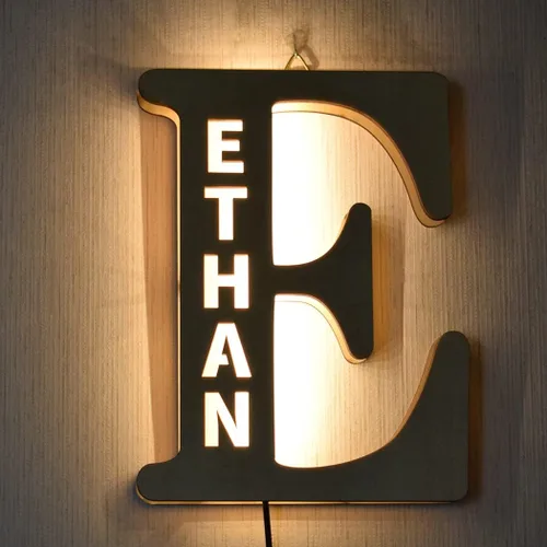 Vista 9 de Luz nocturna LED personalizada, letra inicial de madera grabada con nombre para familiares amigos, alfabeto, dormitorio, boda, Navidad, Halloween y j