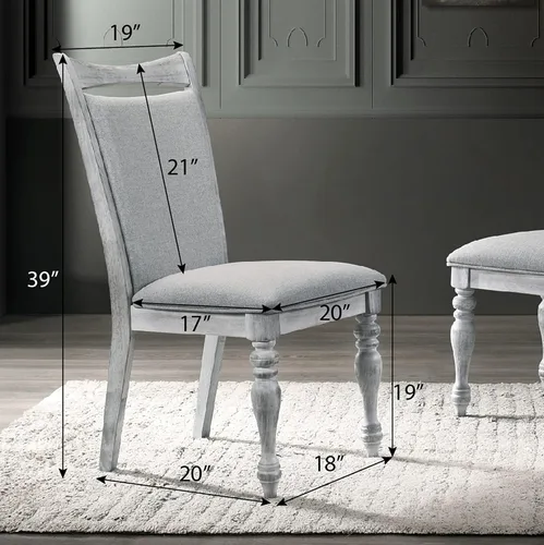 Vista 9 de Roundhill Furniture Iris - Juego de comedor de 5 piezas, color blanco desgastado y gris