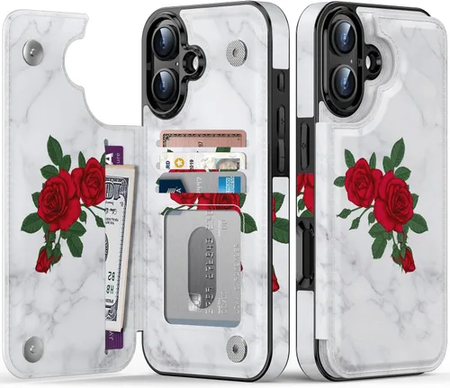 Vista 381 de LETO para iPhone 15 Pro Funda tipo cartera - Tapa tipo folio con patada - Diseños de moda - Tarjetero - Funda protectora para mujeres y niñas - 6.1