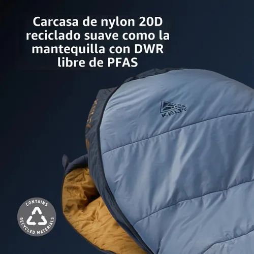 Vista 4 de Kelty Cosmic Relleno Sintético 20 Grados - Saco de Dormir para Mochileros – Correas de Compresión, Bolsa de Almacenamiento Incluida Azul oscuro