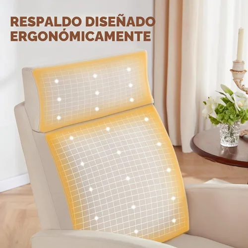 Vista 4 de Silla mecedora para guardería, balancín de respaldo alto con reposapiés, color beige Rocking Chair Nursery with Footrest Storage Pocket