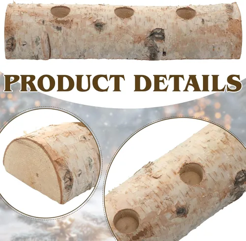 Vista 4 de Roowest Portavelas de madera de abedul de Navidad, 3 piezas, decoración de madera de abedul decorativo para chimenea, decoración interior, centros