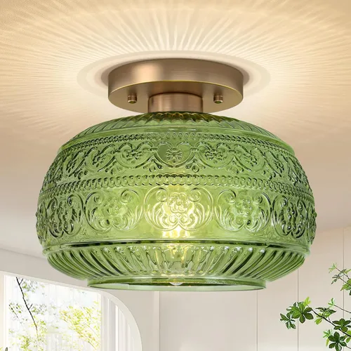 Vista 12 de Lámpara de Techo Semiempotrada, Luminaria Moderna Mejorada Cerca del Techo con Vidrio Transparente, Dorada, Iluminación Interior para Cocina