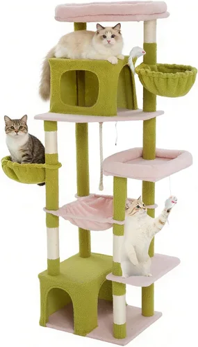 Vista 8 de Árbol para gatos de 35.8 pulgadas con cama doble para gatos y hamaca, rascador de felpa con plataforma cómoda para dormir y pelota de juguete