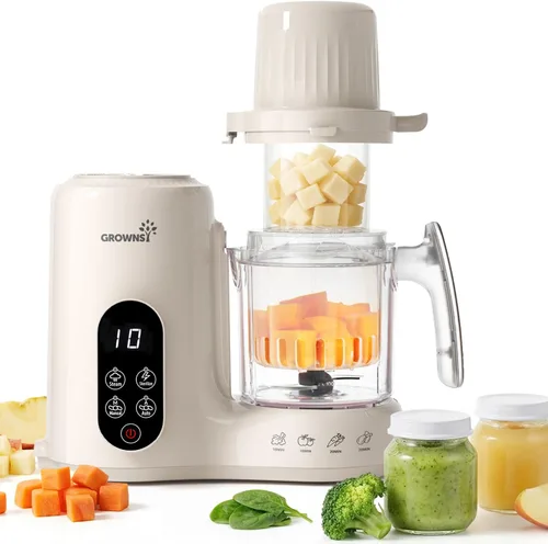 Vista 9 de Grownsy Fabricante y procesador de alimentos para bebés con cesta de vapor Negro y dorado