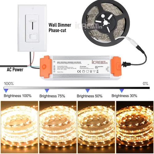 Vista 2 de Controlador LED regulable de 60 W, fuente de alimentación regulable Triac ELV/MLV de 12 V, transformador de 120 CA a 12 voltios CC compatible