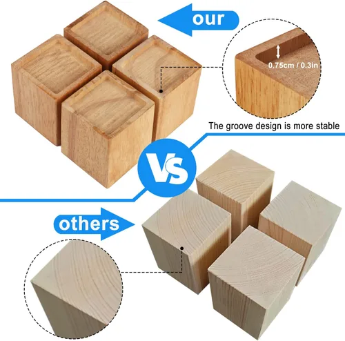 Vista 4 de GNIEMCKIN Juego de 4 elevadores de cama de madera, 4 pulgadas de alto, elevadores de muebles de madera natural, elevadores de sofá resistentes