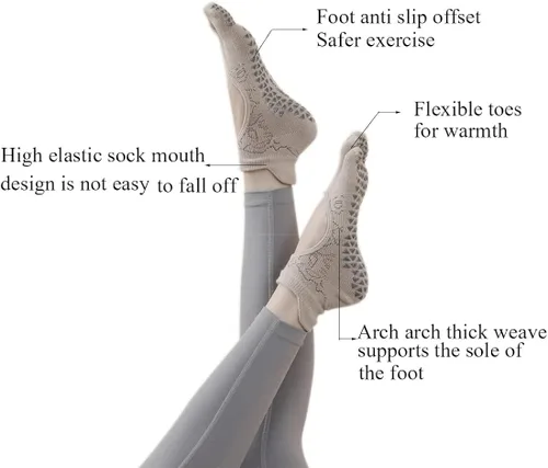 Vista 2 de Calcetines antideslizantes de cinco dedos para mujer, adecuados para ballet, yoga, pilates, barre, fitness, antideslizantes, 2 pares
