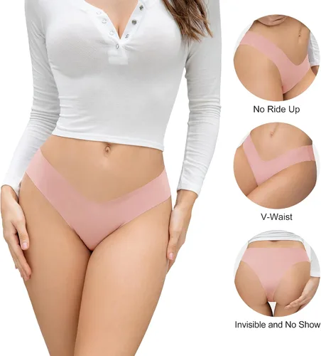 Vista 2 de DEANGELMON Bikini sin costuras para mujer, ropa interior invisible invisible, cintura en V, hipster, suave, elástico, paquete múltiple