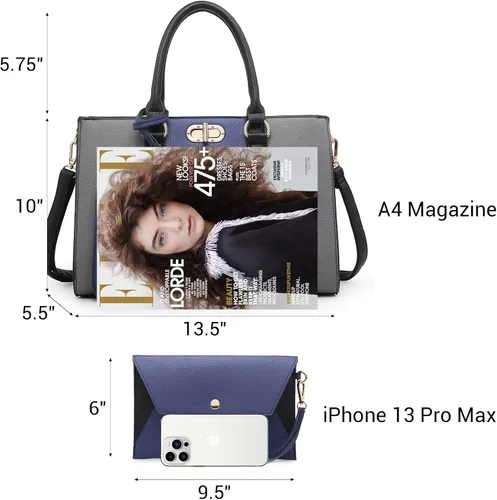Vista 4 de Dasein Bolso de mano de moda de dos tonos para mujer, con asa superior, bolso de hombro con correa a juego