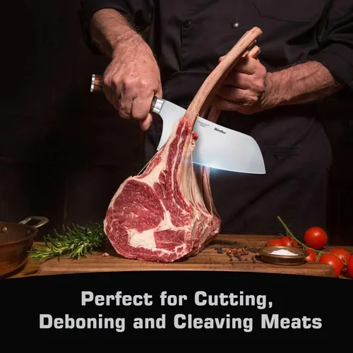 Vista 2 de Mueller - Cuchillo de carnicero de 7 pulgadas, cuchillo chino de verduras y carne para chef, de acero inoxidable alemán con mango ergonómico