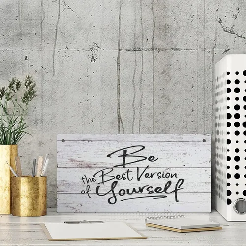 Vista 3 de Divertido letrero de madera estilo granja con texto en inglés «Be the Best Version Of Yourself», calcomanía de vinilo con texto en inglés «Be the