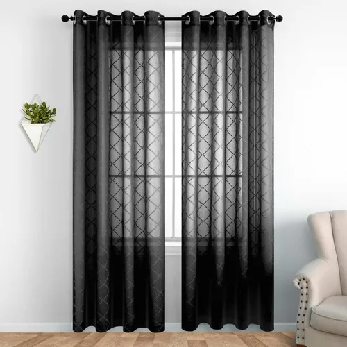 Vista 16 de KOUFALL Cortinas negras de 63 pulgadas de largo para dormitorio, juego de 2 paneles transparentes con ojales para ventana, cortinas geométricas