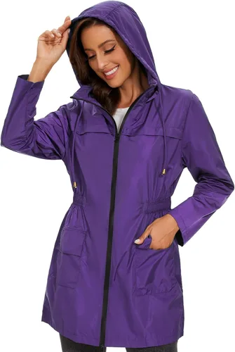 Vista 7 de Zando Chaquetas de lluvia para mujer, abrigos impermeables para mujer, chaqueta rompevientos con capucha para mujer