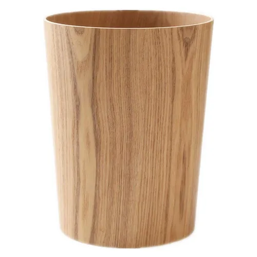 Vista 10 de Cubo de basura redondo apilable, de madera natural, para baños, cocinas, oficinas en casa (madera oscura)