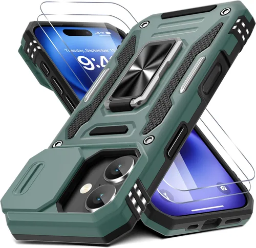 Vista 52 de DEERLAMN Funda para iPhone Air de 6.5 pulgadas con cubierta deslizante para cámara + protector de pantalla (2 paquetes), soporte de anillo giratorio