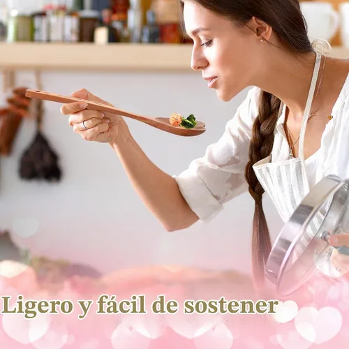 Vista 6 de Soaoo 2 cucharas de madera en forma de corazón para el día de San Valentín, cucharas de cocina para cocina, mamá, esposa, fiesta temática de San