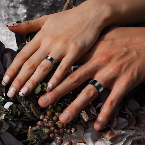 Vista 4 de Anillos personalizados para parejas, grabado personalizado de tungstenoacero inoxidable para él y ella, juego de anillos de boda para hombres