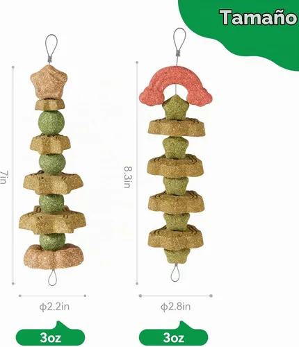 Vista 2 de Paquete de 2 juguetes masticables para conejos, evita el crecimiento excesivo de dientes, juguetes masticables para conejillo de indias/hámster Verde