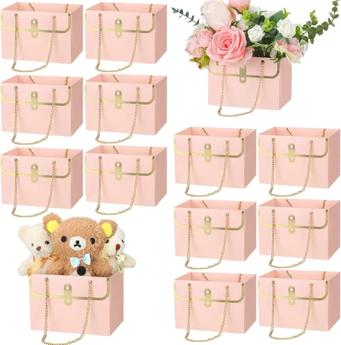 Vista 12 de Lincia 12 cajas de flores negras para boda, bolsa de regalo de flores negras, cajas de ramo con asas para arreglos, papel de regalo de ramo