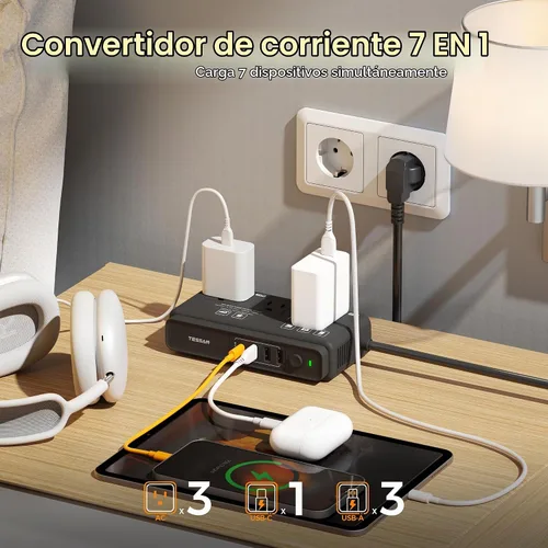 Vista 5 de TESSAN - Convertidor de voltaje de viaje de 220 V a 110 V, color negro