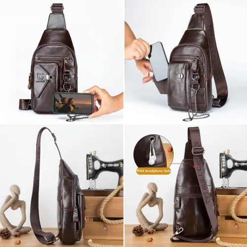 Vista 2 de KPYWZER Vintage Leather Sling Bag Backpack for Men Crossbody Shoulder Chest Day Pack Backpacks