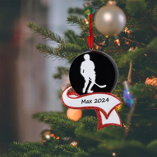 Vista 2 de MAXORA Adorno de Navidad personalizado de hockey hecho a mano personalizado