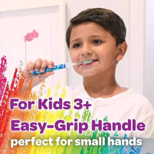 Vista 4 de GUM Crayola Cepillo de dientes con temporizador manual para niños, cerdas suaves con base de ventosa, para niños y bebés, 1 unidad (edades 3+)