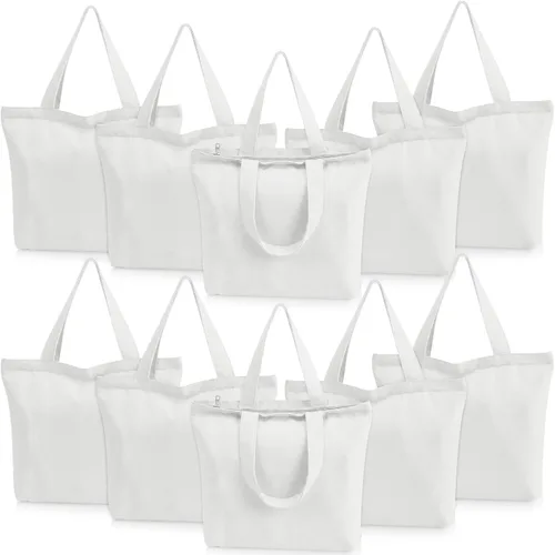 Vista 14 de Epakh Paquete de 4 bolsas de lona, 16.5 x 3.9 x 13.4 pulgadas, beige 16.5 X 3.9 X 13.4 Inch, Blank Canvas Cotton Bags Bulk with Zipper, Large