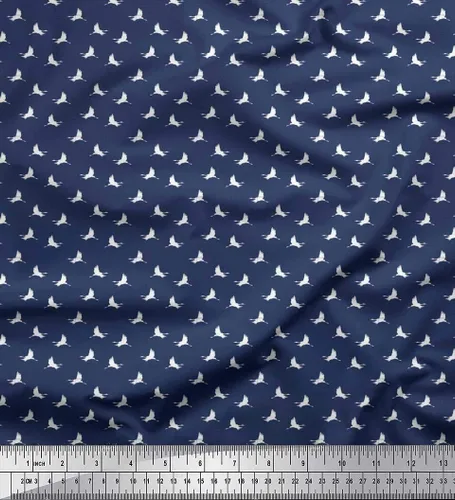 Vista 8 de Soimoi The Yard - Tela de algodón azul batista – 42 pulgadas de ancho – Camisa de cigüeña – Estilo inspirado en la naturaleza con estampado de Aqua
