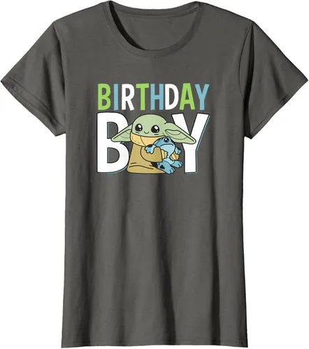 Vista 6 de Star Wars: The Mandalorian Grogu Birthday Boy Hug Blue Green T-Shirt Negro