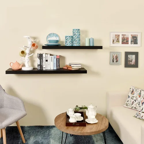 Vista 2 de Estantes flotantes de 36 pulgadas de largo, juego de 2 estantes de pared, estante colgante de 12 pulgadas de profundidad con soportes invisibles